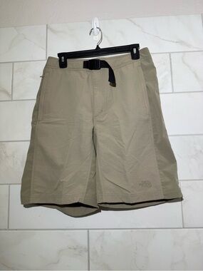 The North Face Men's Tan Outdoor Hybrid Shorts with Black Belt